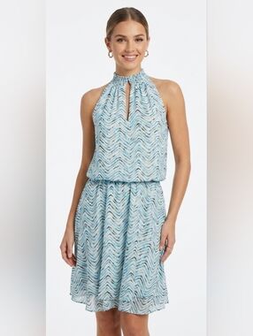 White House Black Market Blue Chevron Halter Dress Size M